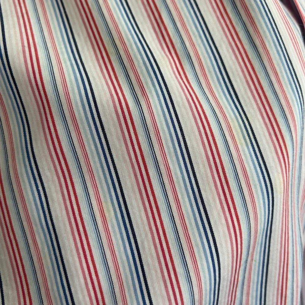 Banana Republic Blue and Pink Dress Shirt Vertical Stripes size L 16-16.5 neck.